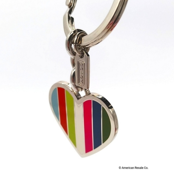 RARE NWT COACH Legacy Signature Rainbow Stripe Fob Keychain Purse Charm #92109 - Picture 4 of 6